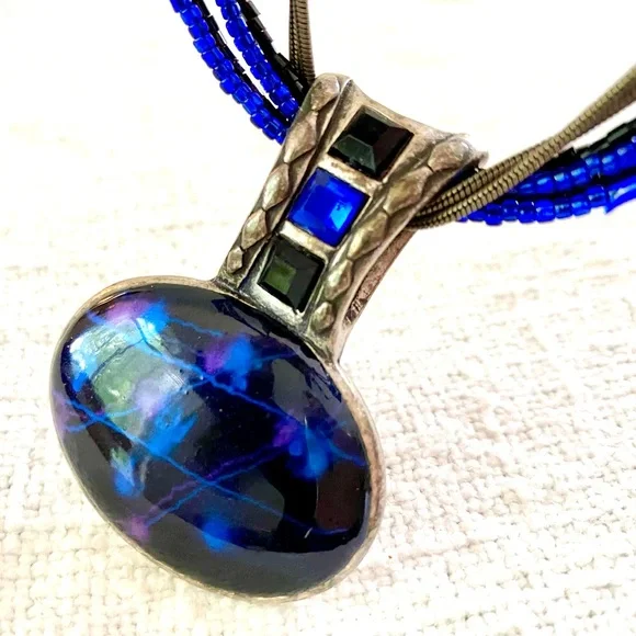 Chico’s Royal Blue Beaded Silver Necklace - Picture 1 of 5